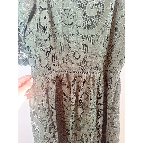 Nanette Lepore Dark Green Lace Midi Dress Puff Sleeve Holiday Size 8 - Picture 13 of 13